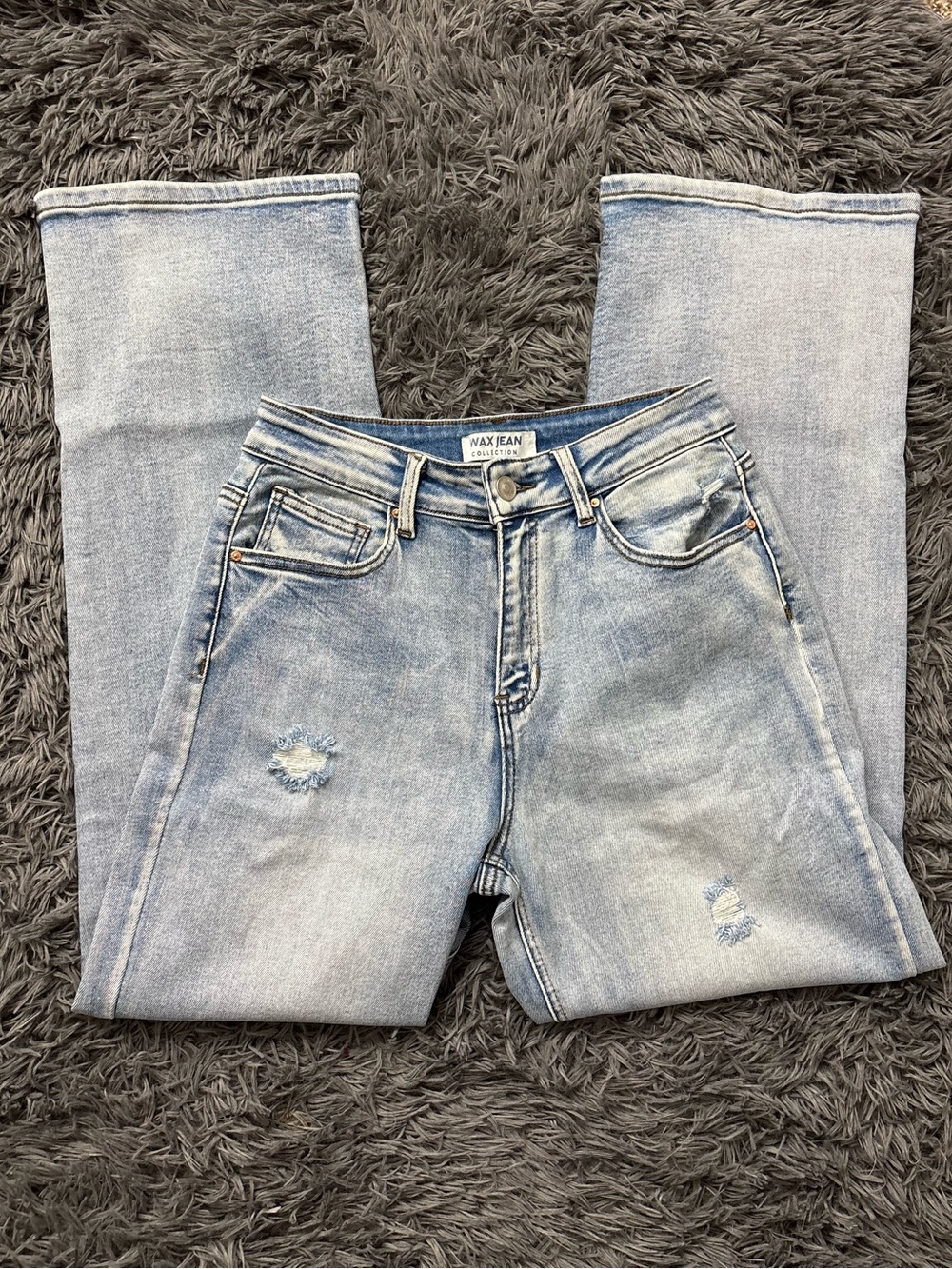 Light Blue Wide Straight Leg Wax Collection Denim Jeans Woman Size 7/28 Trendy